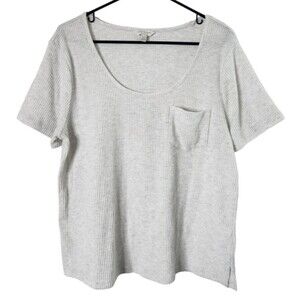 Lucky Brand Womens XL Scoop Neck Tee Ribbed Pocket Top Shirt Short Sleeve Gray